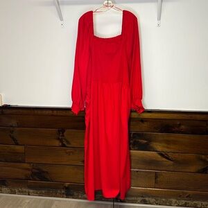 La Ligne For Target Dress Red Smocked Bodice Side Slit Pockets‎ Midi- 4X
